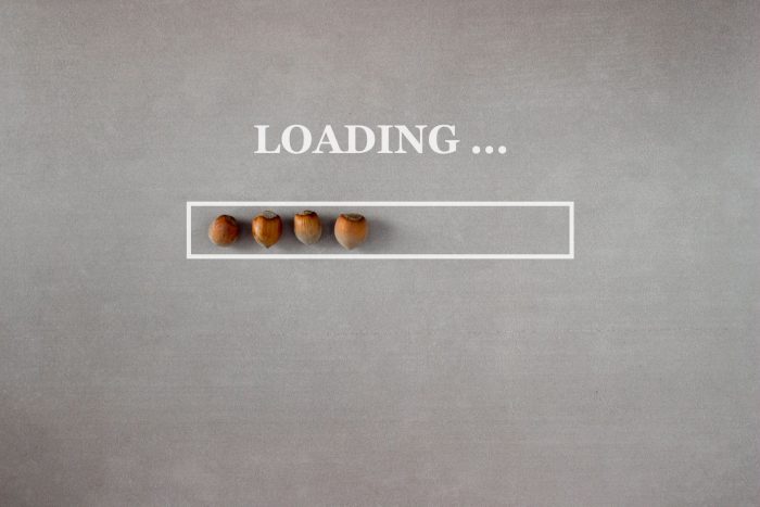 Loading background with hazelnuts in progress bar on gray background with copy space